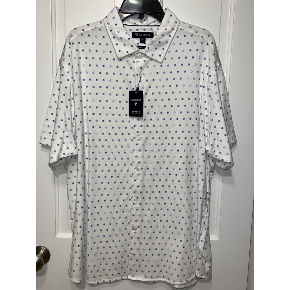 NWT Cremieux Mens XXL Supima Cotton Spandex White Blue Geometric Shirt